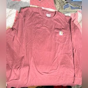 Men’s long sleeve maroon Carhartt shirts.